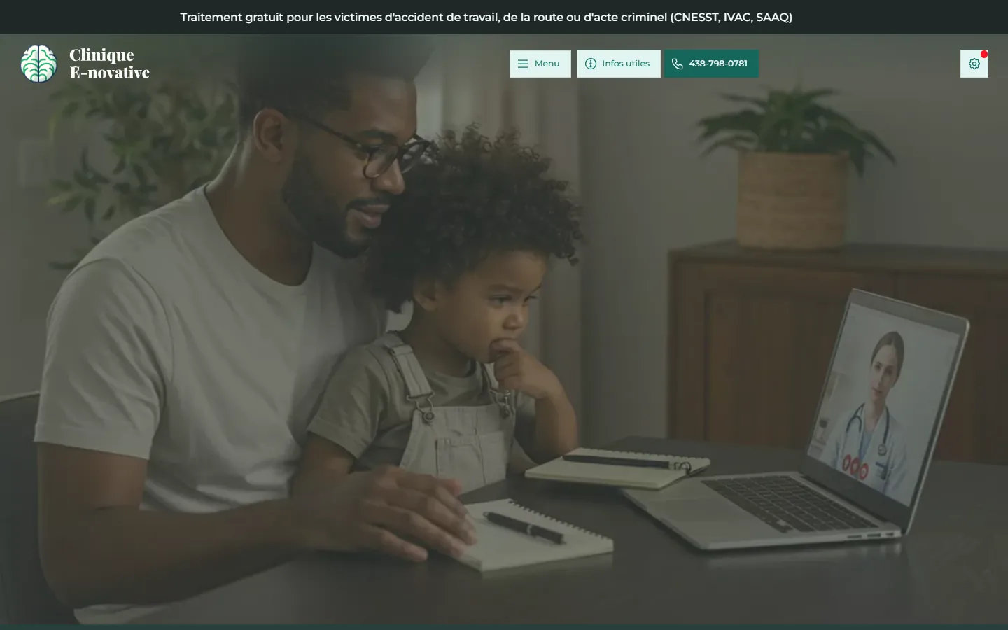 Page d'accueil du site de la Clinique E-novative, téléconsultation
